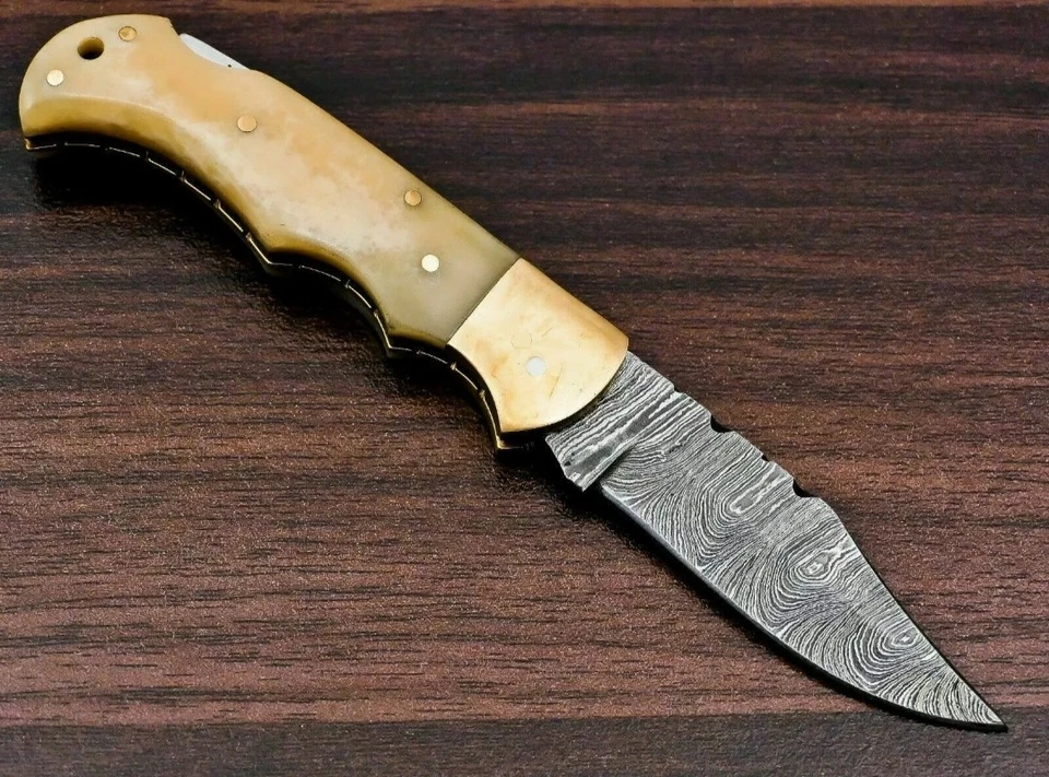 NAVAJA DE BOLSILLO PERSONALIZADA HECHA A MANO FORJADA ACERO DAMASCO HOJA PLEGABLE EDC 1329 Foto 2 de 4