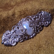 Vintage Barrette Hair Clip Silver Ornate Filligree Faux Pearl Korea 4"