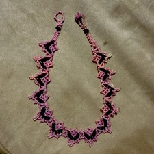 Handmade Beaded Necklace/choker Pink And Black Southwestern