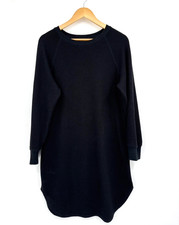 Uniqlo Black Waffle Knit Tunic Dress L Minimalist Long Sleeve Modern Essential
