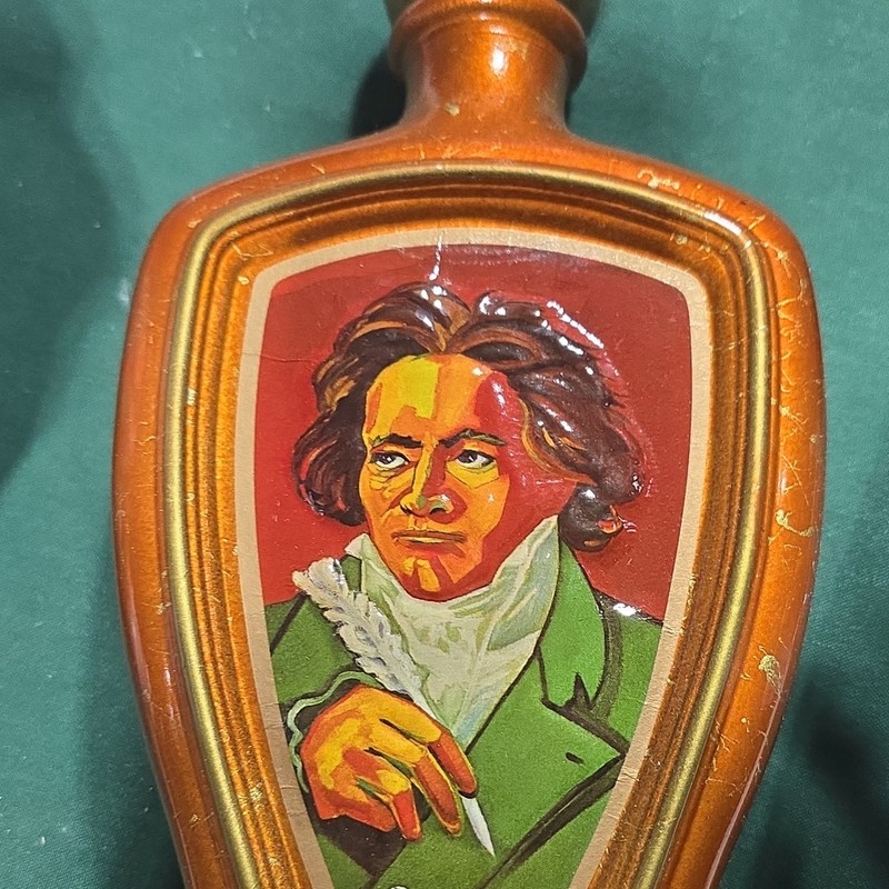 Brown Ceramic Liquor Bottle Decanter with Portrait Design Label