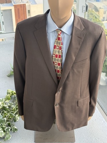 Traje de lana marrón Hickey Freeman New York Traveler a medida 2 piezas 48R 40X32 pantalones - Imagen 3 de 19
