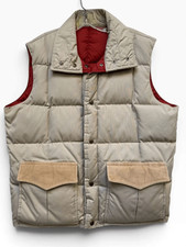 Vintage Down Designs Duck Down Puffer Vest Corduroy Trim Beige Large