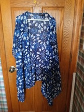 Lane Bryant Sheer Kimono Navy Royal Blue Print Nwot One Size NWOT