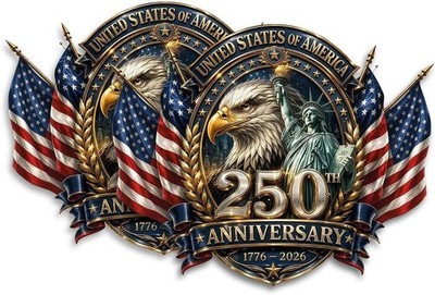 2-Pack USA 250th Anniversary Crest Eagle Liberty Seal Sticker Decal 4''x5''