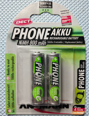 Ansmann AA Mignon HR6 NiMH 800mAh Akku 2er Pack DECT Telefon 1,2V