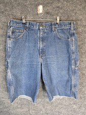 Carhartt Shorts Mens 38 Blue Denim Relaxed Fit Carpenter Workwear Distressed