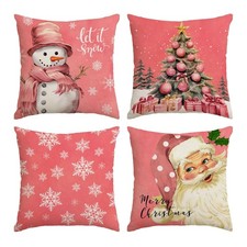 Merry Christmas Pillow Covers 18x18 Set of 4 Cute Pink Xmas Throw Pillow Cove...