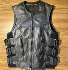 True Element Leather Motorcycle Vest Adjustable Straps  Tactical Style Sz Small