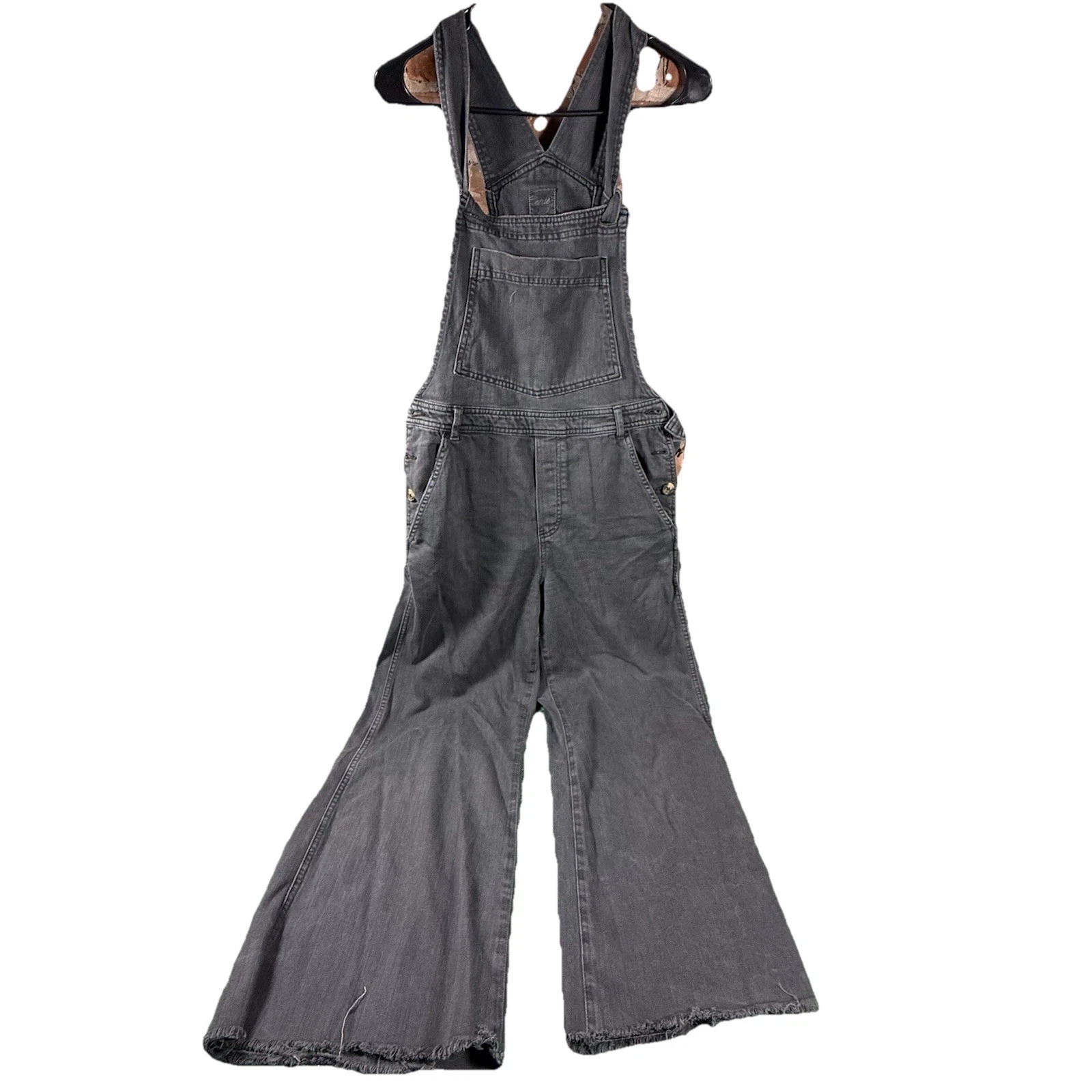 Aerie Bib Overalls Wide Leg Distressed Grey Denim Crop Bibs M Romper Y2K Boho