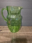 Vintage Anchor Hocking Green Uranium  Block Optic Glass Pitcher 8"