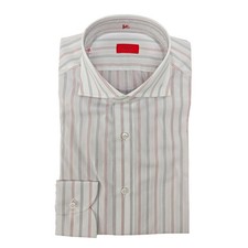 730 ISAIA NAPOLI "Mix" Dress Shirt White - Pink Striped Fine Cotton 15.5 - 39