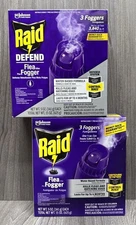 LOT OF 2 Raid Defend Flea Killer Plus Fogger, 5 oz, 3 Cans Each Box (NEW SEALED)