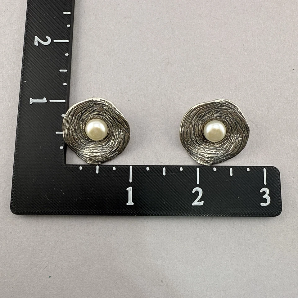 Pendientes Hagit Gorali Plata de Ley Perla Modernista Abstracto Orgánico Israel 1" Foto 2 de 4