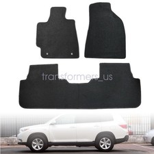 3pcs Front Rear Black Velour Floor Mats 2 Row For Toyota Highlander 2008-2013
