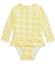 Polo Ralph Lauren Girls Ruffled Gingham Rash-guard Swimsuit 9M/12M Yellow 69.50