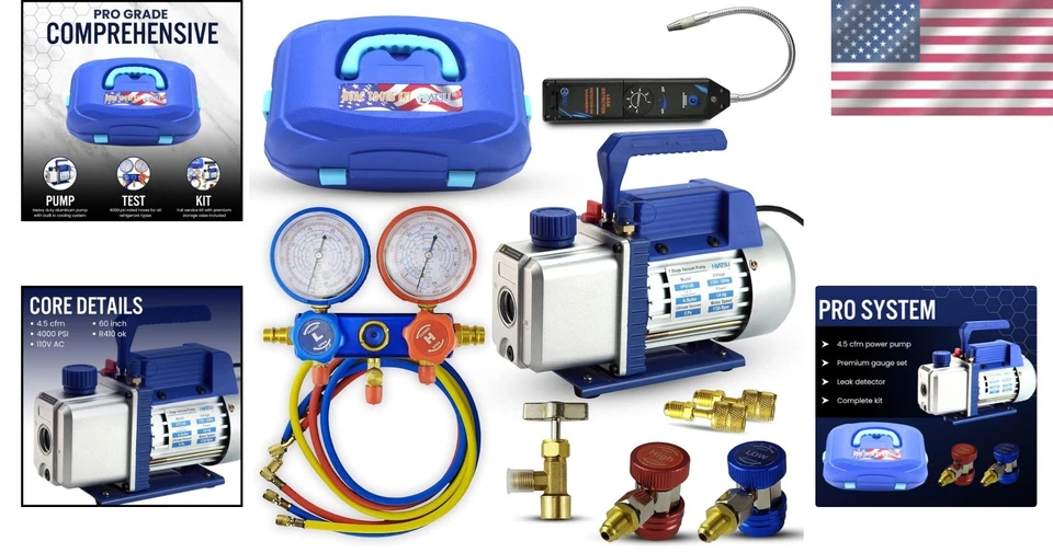 4.5cfm HVAC Tools Kit with Vacuum Pump and Comprehensive AC Testing Accessories - Image 2 of 4