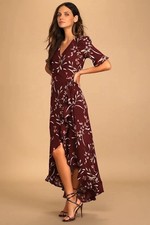 Lulus Burgundy Floral High-low Wrap Dress