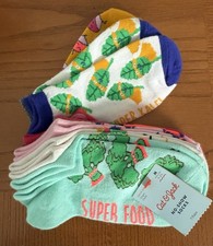 Cat  Jack 7 Pack Pair Super Foods Veggie No Show Socks Medium Size 9-2.5 -NWT