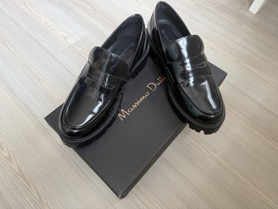 Massimo Dutti Black Leather Lug Sole Loafers Women Size 8 US Chunky Platform