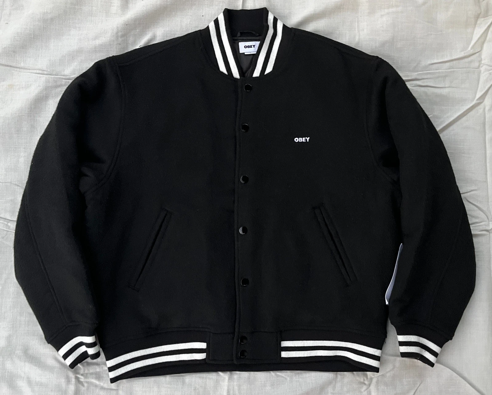 OBEY Shepard Fairey AUTHENTIC 2024 PREMIUM LEAGUE ICON VARSITY BOMBER JACKET NWT - product detail image 1