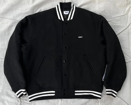 OBEY Shepard Fairey AUTHENTIC 2024 PREMIUM LEAGUE ICON VARSITY BOMBER JACKET NWT - product listing photo