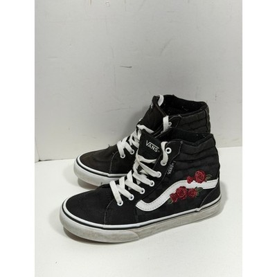 Vans Sk8-Hi Black Rose Floral Embroidered High Top Sneakers Youth Size 2.0