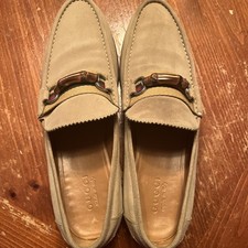 Men’s Gucci Tan Suede Loafers Bamboo Horsebit Size 10