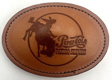Vintage Pepsi Cola Rodeo Series Leather Wrapped Belt Buckle Advertising Cowboy