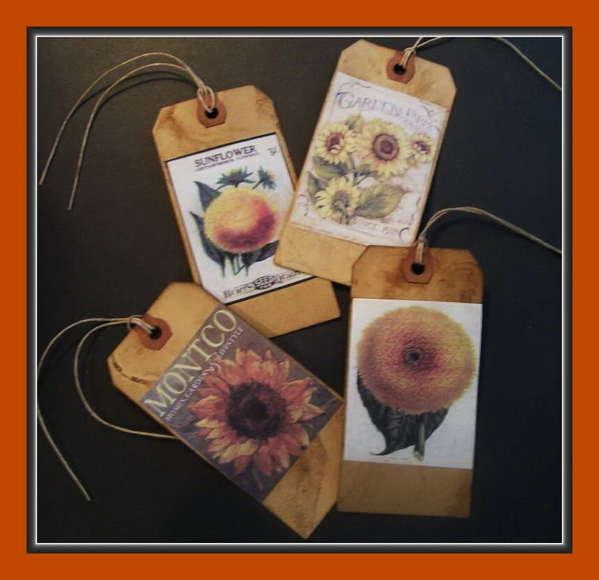 VINTAGE SUNFLOWER LABELS AND SEED PACKET DESIGN PRIMITIVE TAGS - EIGHT - SET #1 - Image 4 of 4