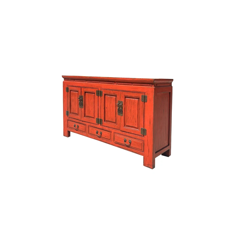 Gabinete consola TV mesa baja lacado naranja rojo ladrillo envejecido oriental ws4050 Foto 4 de 4