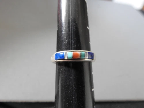 vintage Carolyn Pollack  STERLING SILVER INLAID STONES BAND size 8