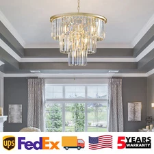 20'' Modern Crystal Chandelier Gold Luxury 3-Tier Pendant Light Ceiling Fixture