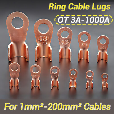 Open Cable Lugs Copper Ring Terminal Electrical Wire Crimp Connectors OT 3-1000A