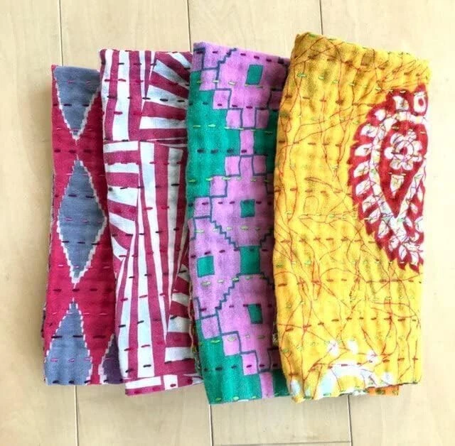 Vintage Kantha Napkin Bohemian Handmade Kitchen Towels Dining Table Decor - Image 2 of 4