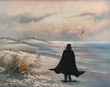 star wars darth vader beach print poster upcycled vintage thrift store painting