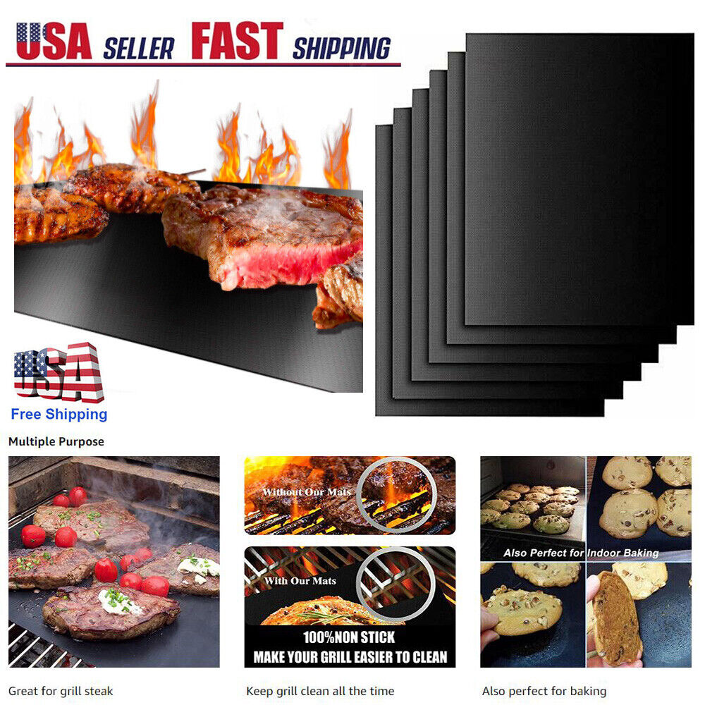 6Pcs BBQ Grill Mat Non Stick Reusable Cooking Seattle Mall Barbecue Miami Mall Pad Teflon Baking