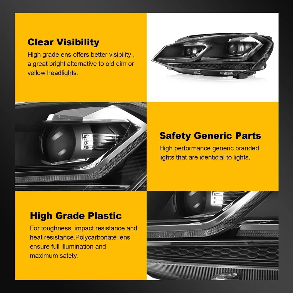 Pair Full LED DRL Headlights For 2015-2017 Volkswagen Golf MK7 Sequentia Lamps - Изображение 4 из 4