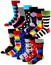 12 Pairs Premium Quality Bright Classic Assorted Designs Cotton Dress Socks