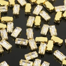 CraftbuddyUS 50pcs 5X10mm Clear Sew On Gold Set Glass Crystal Rhinestone Gems