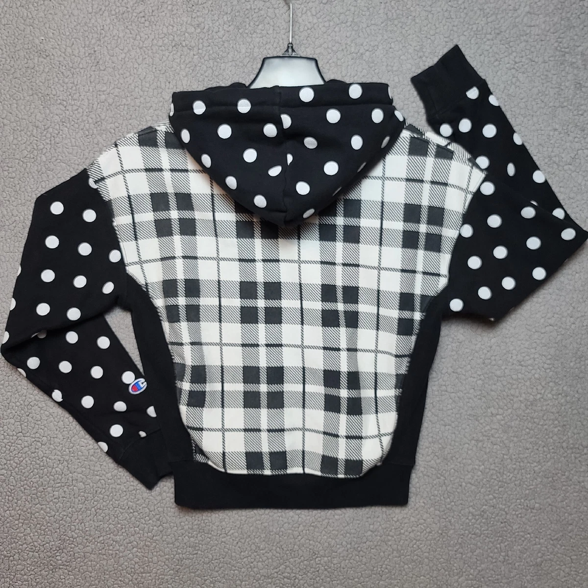 Black and white polka dot hoodie sales