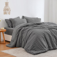 Dark Grey Seersucker King Comforter Set - 7 Piece All Season Bedding