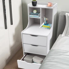 3 Drawers Nightstand Storage Wood End Table Bedside Organizer Modern White Table
