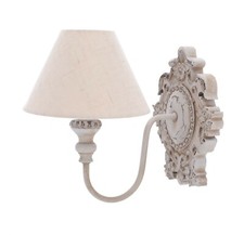 Applique shabby in legno con paralume in stoffa arredo ambiente country vintage