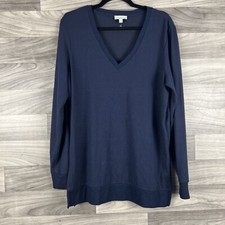 Lucky Brand Medium Sweater V Neck Long Sleeve Navy Heather Soft Knit Pullover