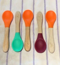 5 Lot Avanchy Bamboo & Silicone Baby Feeding Spoons