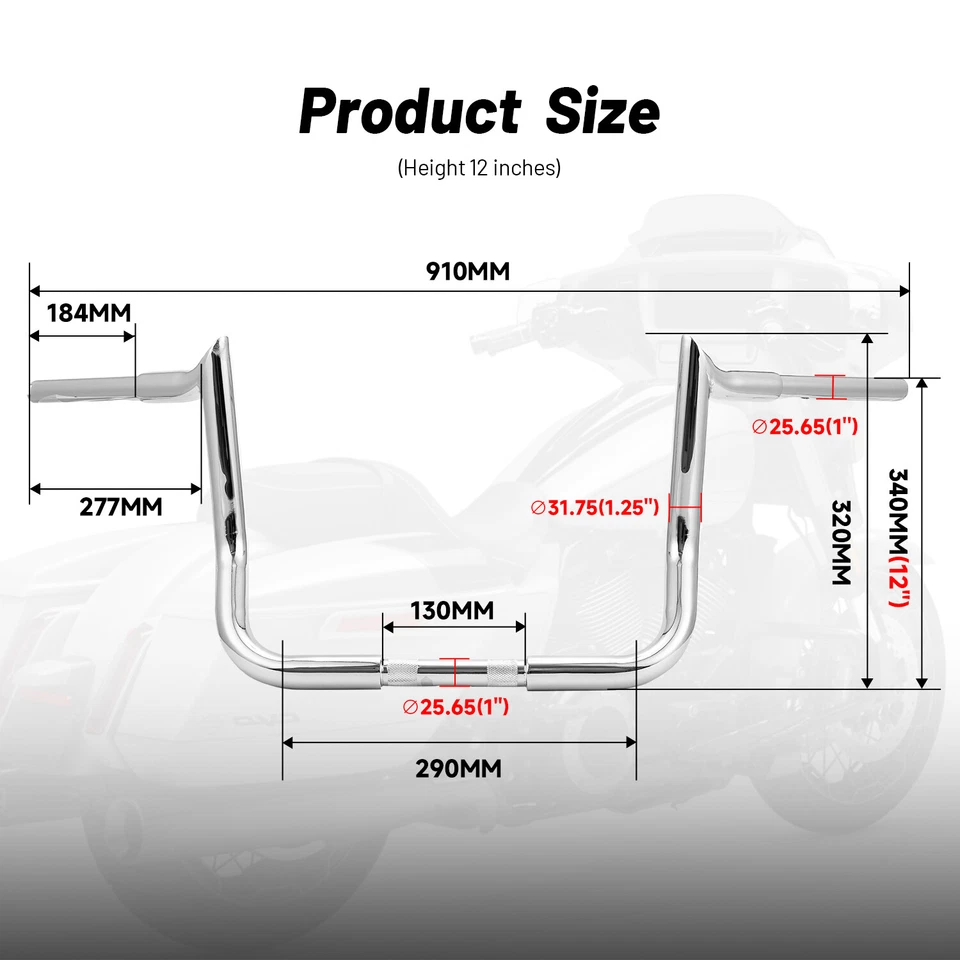 For Harley Electra Street Glide FLH 12" Monkey Bar Ape Meathook Handlebar Chrome — 第 4/4 张图片
