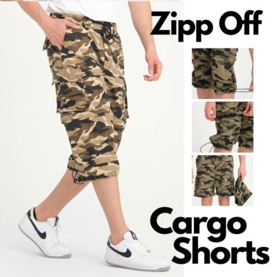 Herren Bermuda Shorts Cargo Cargohose kurz 3/4 kurze Hose Dehnbund Zip-Off Capri