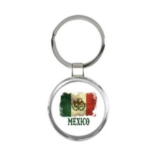 Mexico : Gift Round Keychain Distressed Flag Vintage Mexican Expat Country