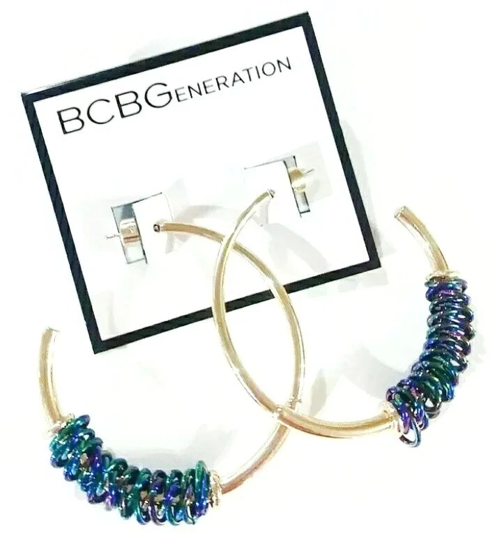 Pendientes de aro BCBGeneration envueltos lisos al aceite multicolor dorado nuevos con etiquetas Foto 2 de 4